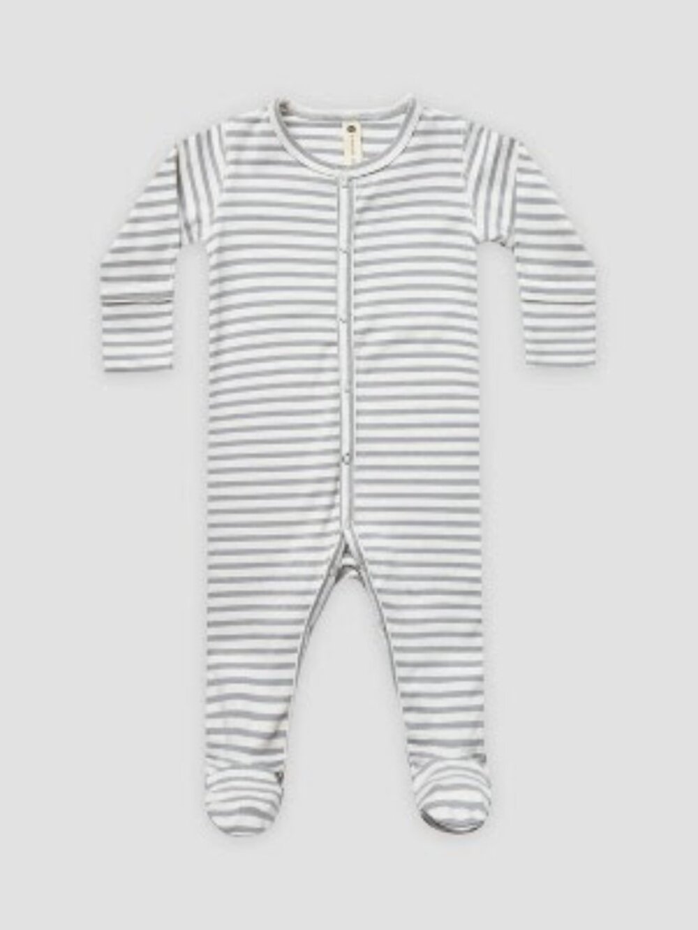 Quincy Mae full snap footie, gray and white striped, 6-12 months